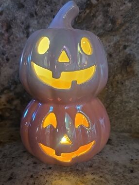 Iridescent Pink Double Jack-O’-Lantern Ceramic Accent
